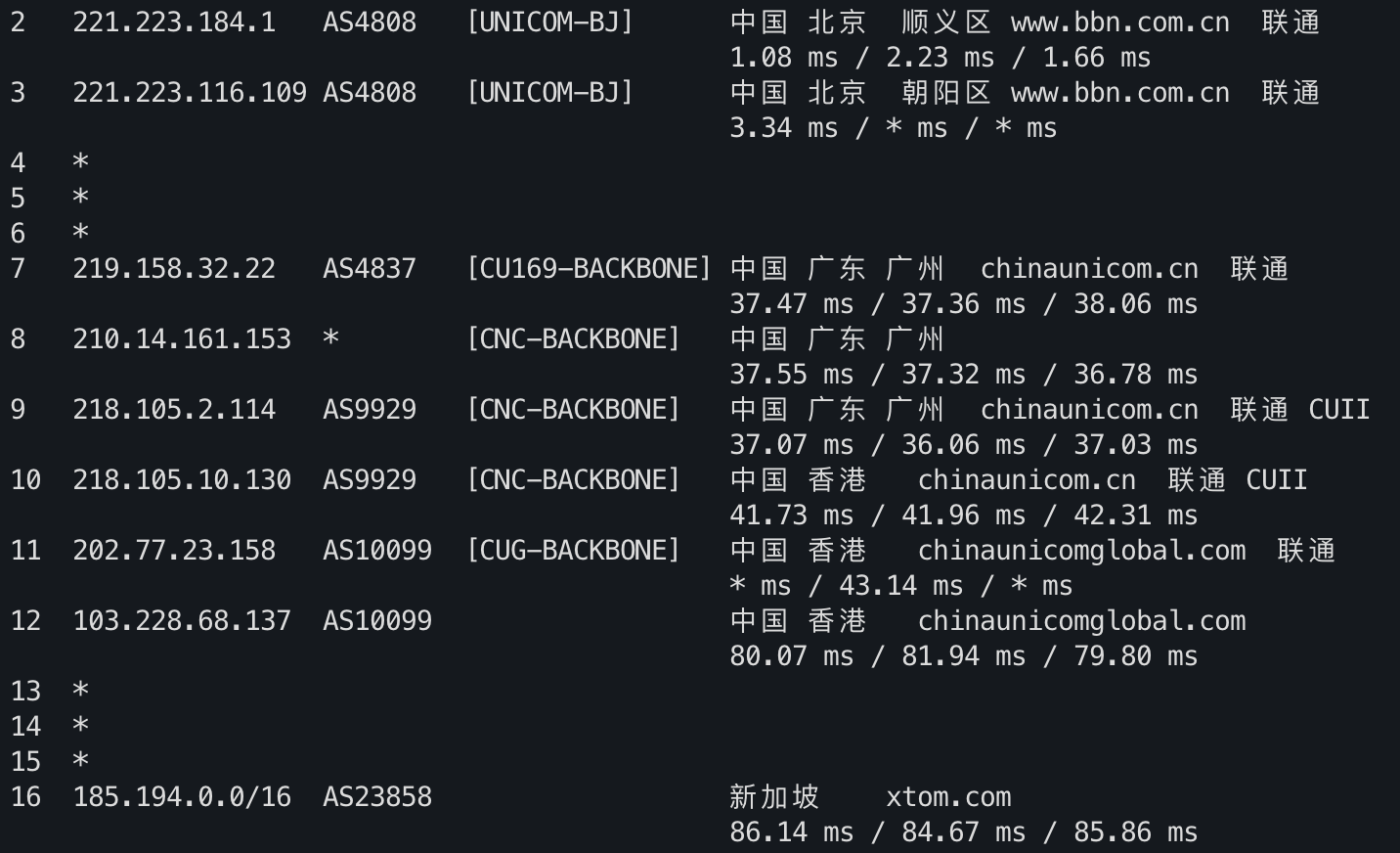 IPv4 去程路由 1